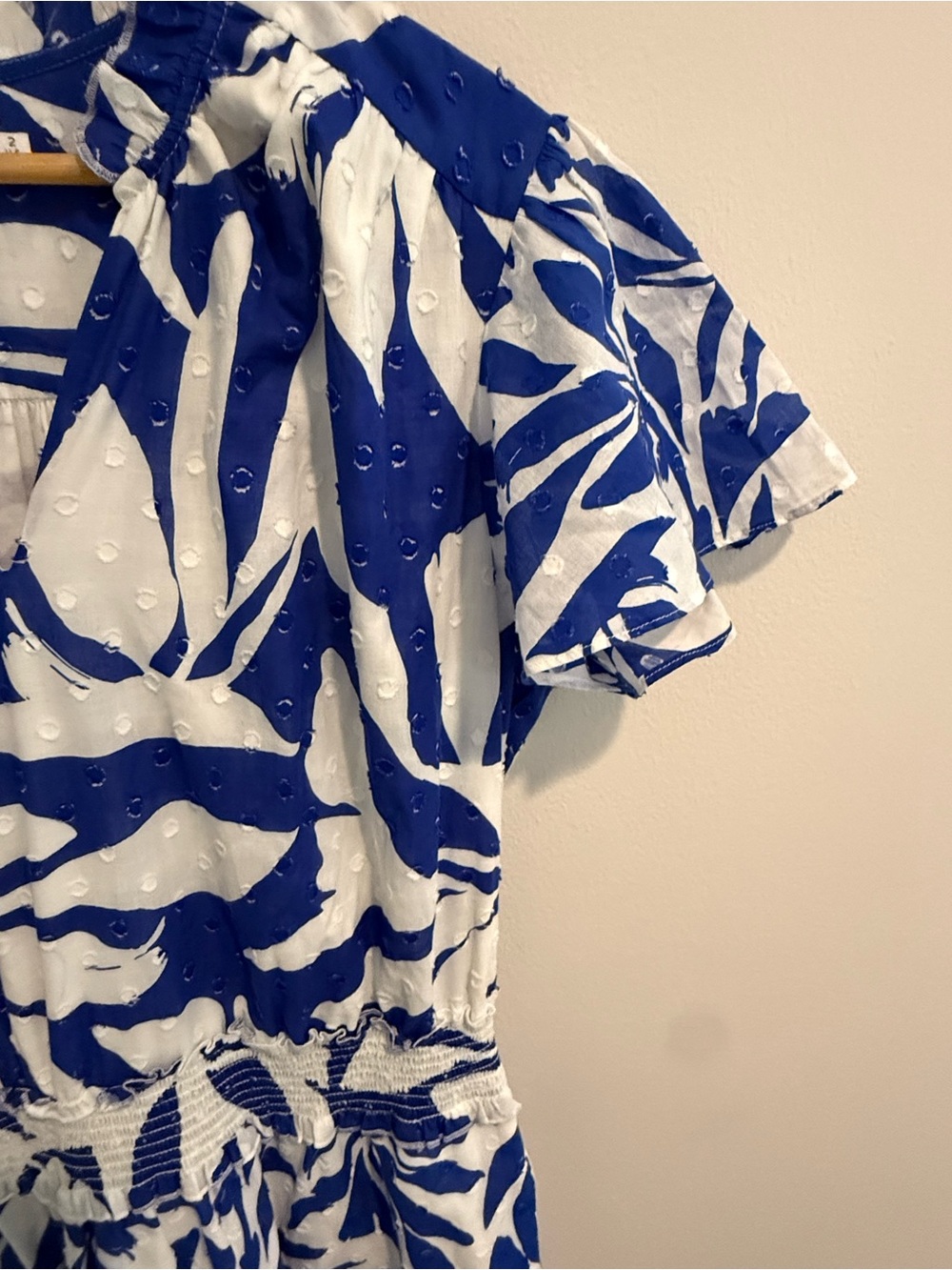 Chico's Flutter Sleeve Blue White Tropical Maxi Dress Size 2 US 12 Cotton Resort - Picture 8 of 15